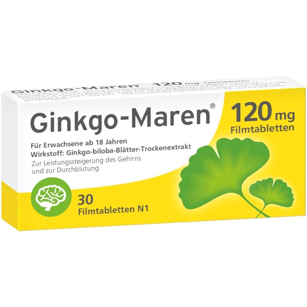 Packung Ginkgo-Maren Tabletten mit 120 mg zur F&ouml;rderung der Gehirnleistung.