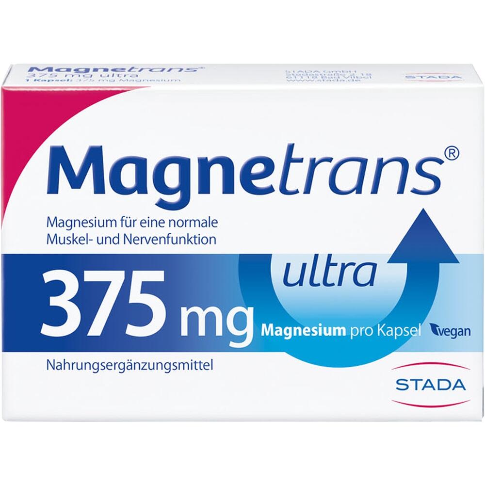 Schachtel einer Magnesium-Kapsel mit 375 mg zur Unterst&uuml;tzung von Muskeln und Nerven.