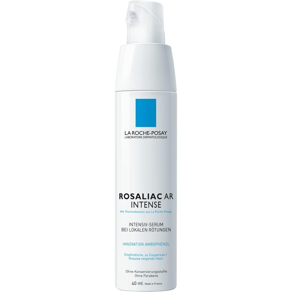 Eine wei&szlig;e Flasche mit La Roche-Posay Rosaliac AR Intense Serum gegen Hautr&ouml;tungen.