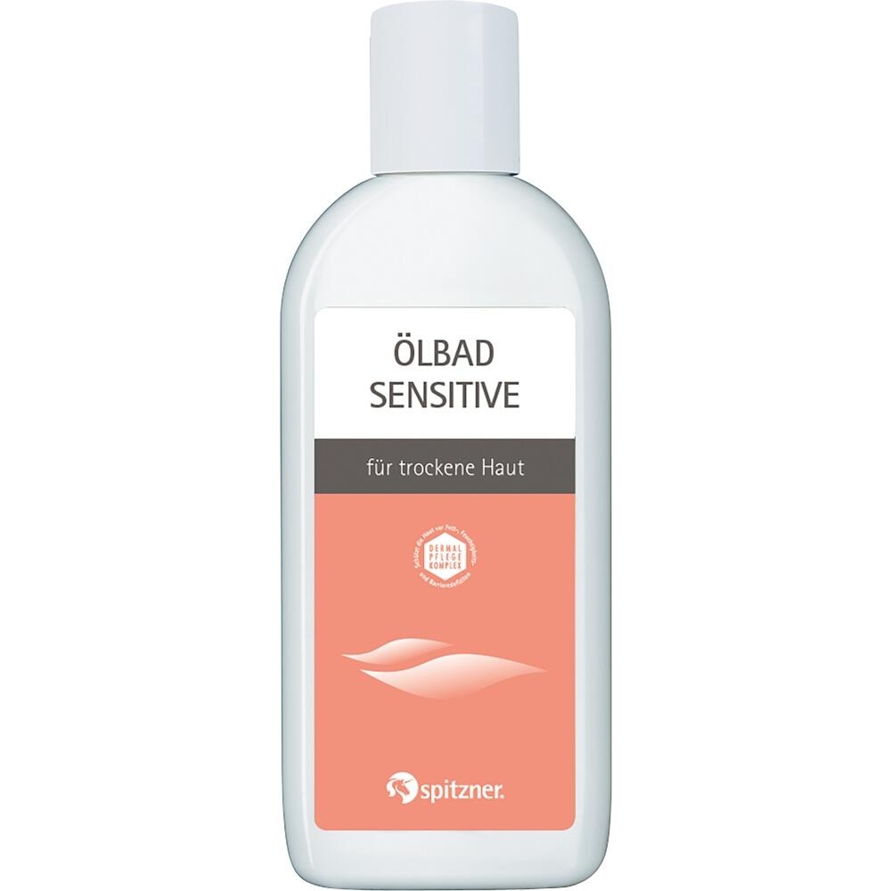 Wei&szlig;e Flasche mit Aufschrift "&Ouml;LBAD SENSITIVE f&uuml;r trockene Haut".