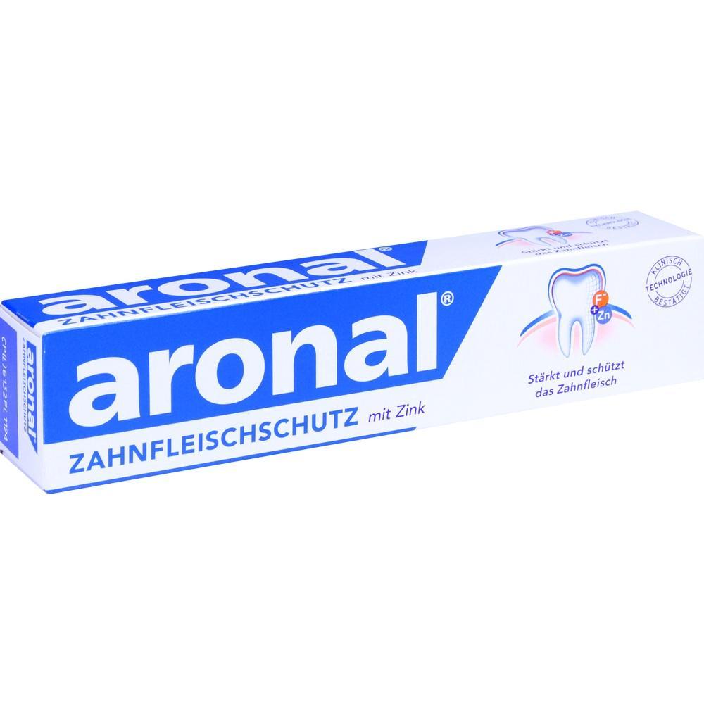 Zahnpasta-Packung mit der Aufschrift "aronal Zahnfleischschutz mit Zink".