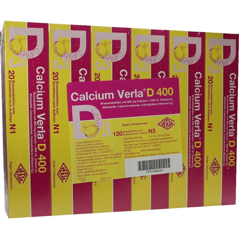Verpackung von Calcium Verla D3 400, ein Nahrungserg&auml;nzungsmittel mit Vitamin D und Calcium.