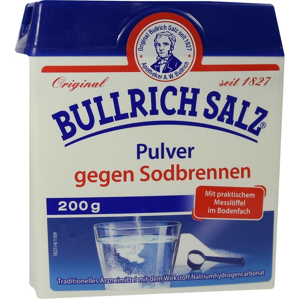 Weiße Verpackung von Bullrich-Salz gegen Sodbrennen mit blauem Deckel.