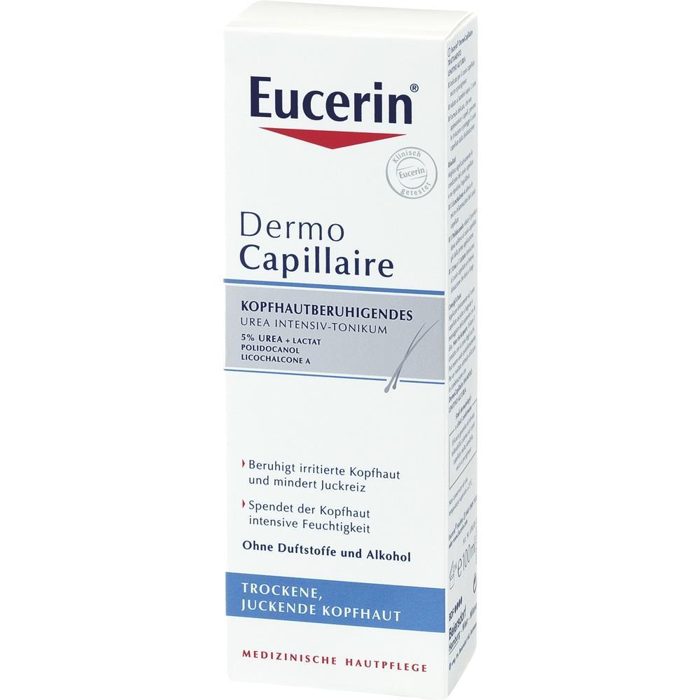 Eine Schachtel Eucerin DermoCapillaire Tonikum f&uuml;r trockene, juckende Kopfhaut.