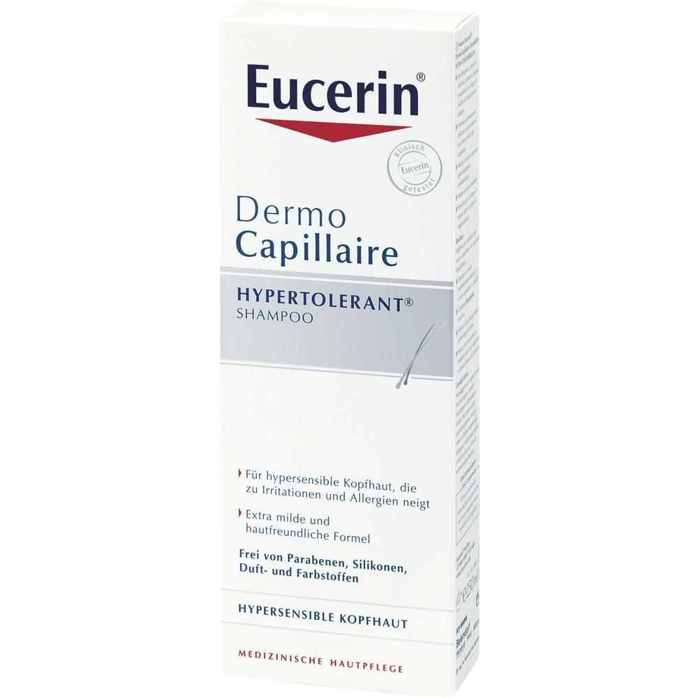 Eine Packung Eucerin DermoCapillaire Hypoallergen-Shampoo f&uuml;r empfindliche Kopfhaut.