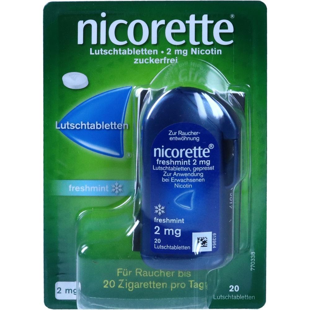 Gr&uuml;ne Packung Nicorette Lutschtabletten zur Raucherentw&ouml;hnung, Geschmack Freshmint.