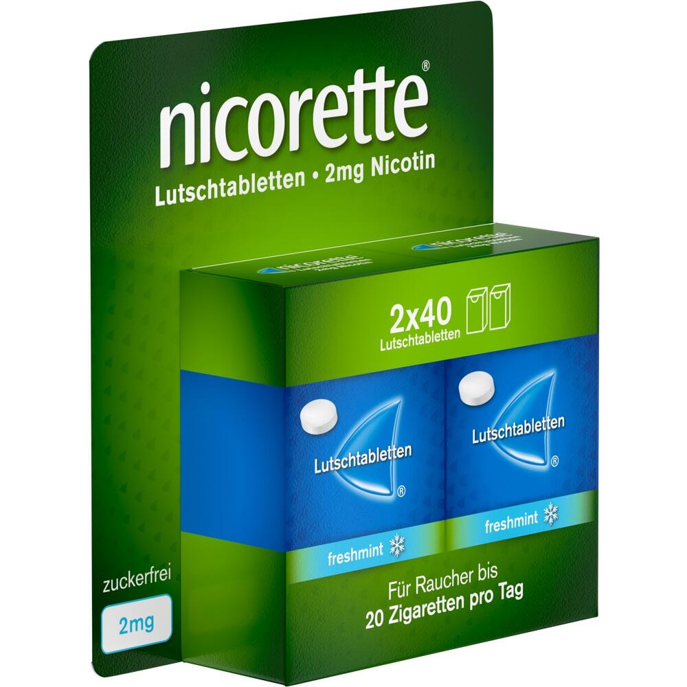 Verpackung von zuckerfreien Nicorette Lutschtabletten mit 2mg Nikotin.