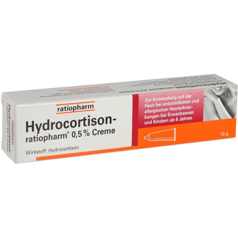Eine wei&szlig;e Packung Hydrocortison-Creme von ratiopharm f&uuml;r Hautentz&uuml;ndungen.