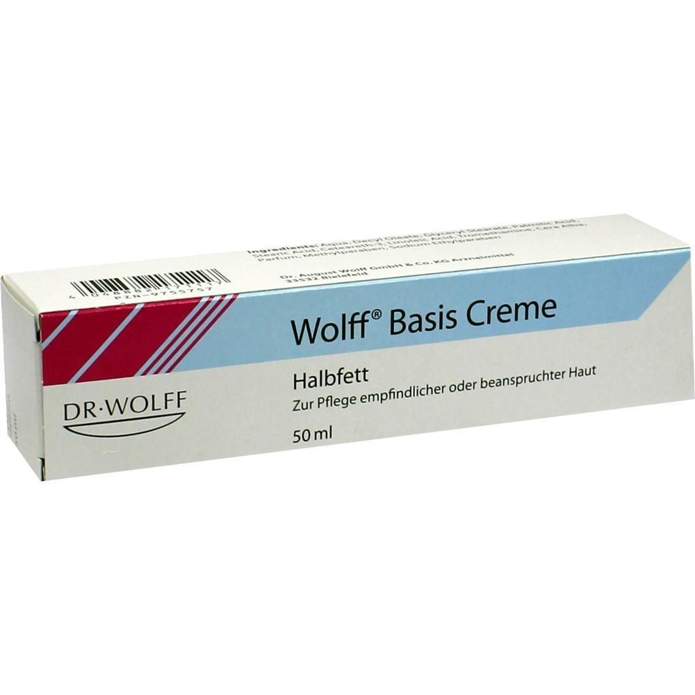 Schachtel mit Wolff Basis Creme zur Pflege empfindlicher Haut, 50 ml.