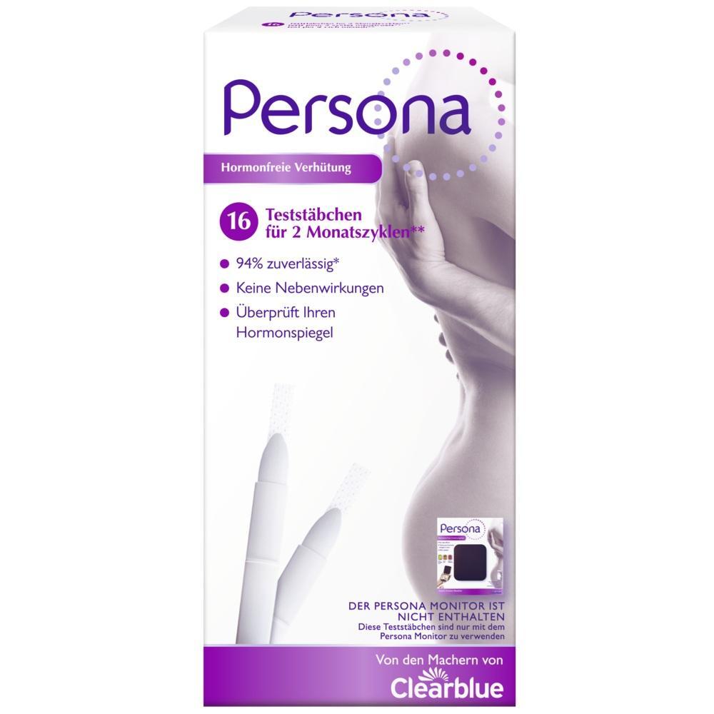 Wei&szlig;e Verpackung von Persona, hormonfreie Verh&uuml;tung mit Testst&auml;bchen.
