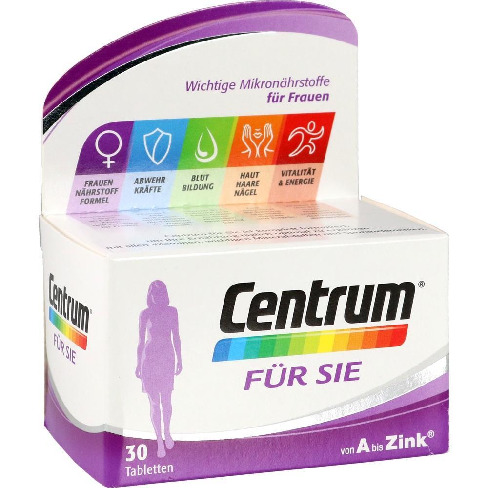 Verpackung von Centrum Vitaminen f&uuml;r Frauen, mit 30 Tabletten.