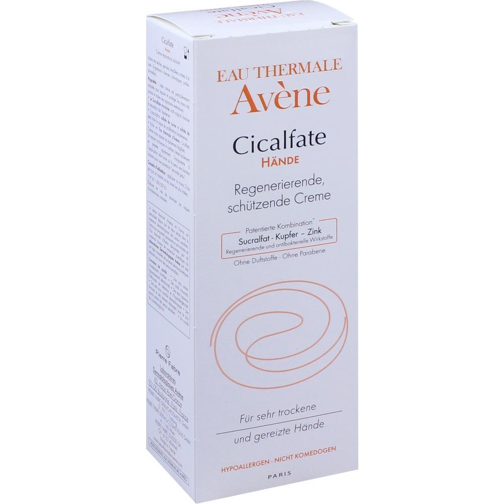 Weiße Verpackung von Avène Cicalfate Creme für trockene und gereizte Hände.