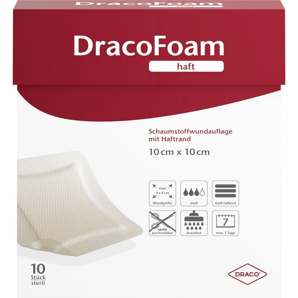 Verpackung f&uuml;r eine 10x10 cm gro&szlig;e Schaumstoffwundauflage mit Haftkante.