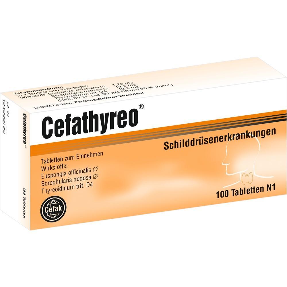 Schachtel mit Cefathyreo-Tabletten gegen Schilddrüsenerkrankungen.