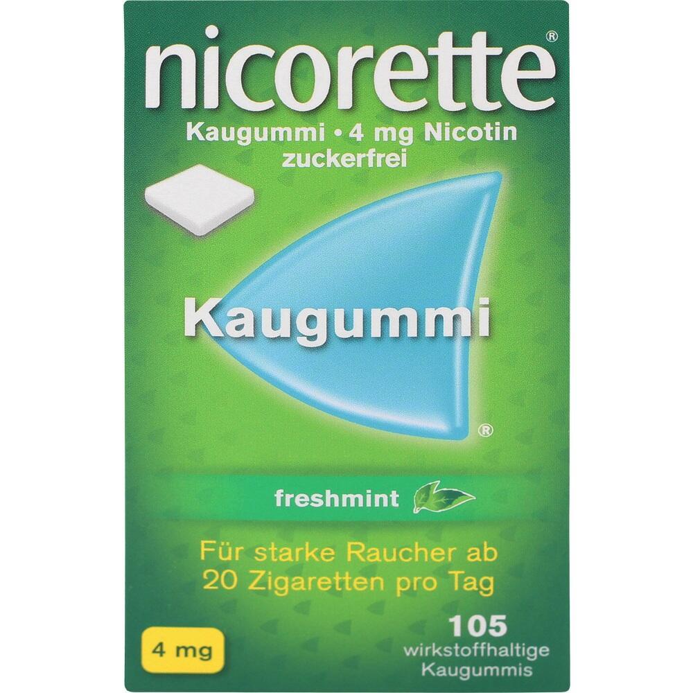 Grüne Packung Nikotin-Kaugummi mit Minzgeschmack für starke Raucher.
