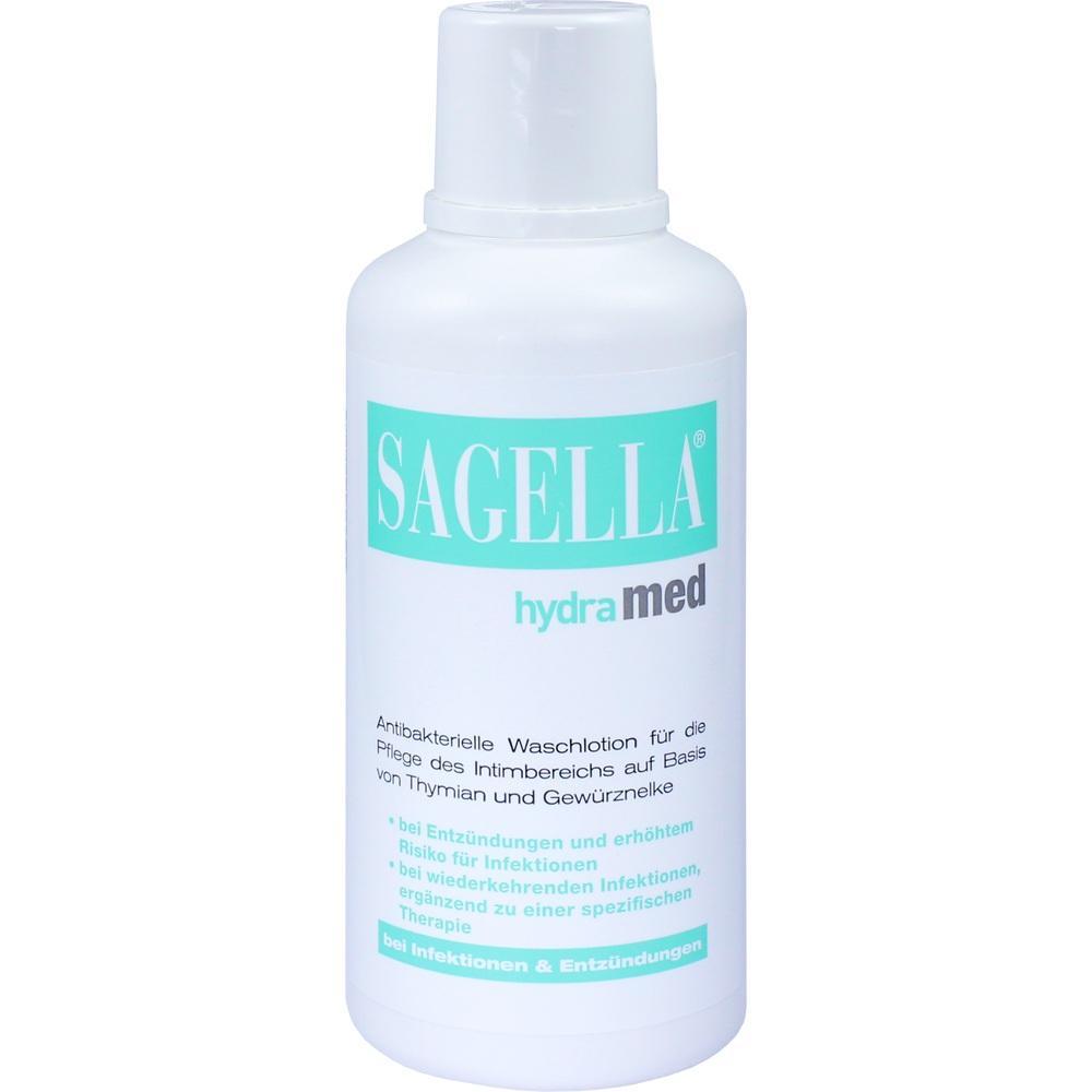 Flasche mit antibakterieller Waschlotion f&uuml;r den Intimbereich namens "Sagella hydramed".