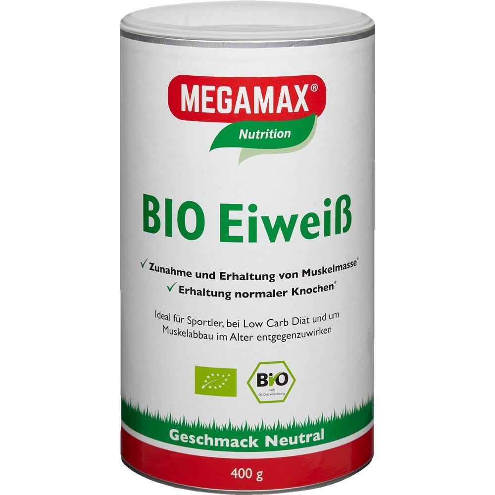 Eine Dose mit Bio-Eiwei&szlig;pulver von Megamax f&uuml;r Muskel- und Knochenerhalt.