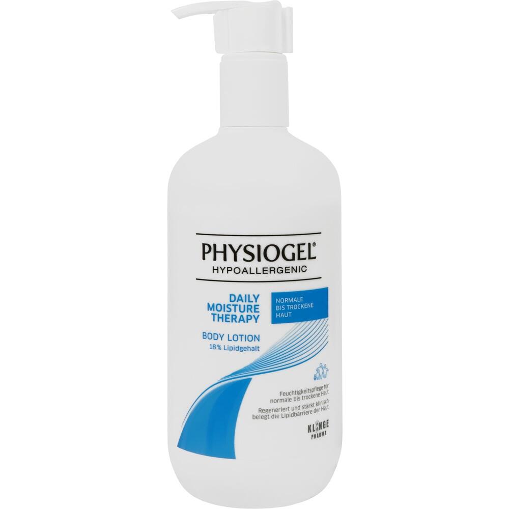Eine wei&szlig;e Flasche mit der Aufschrift "Physiogel Bodylotion".