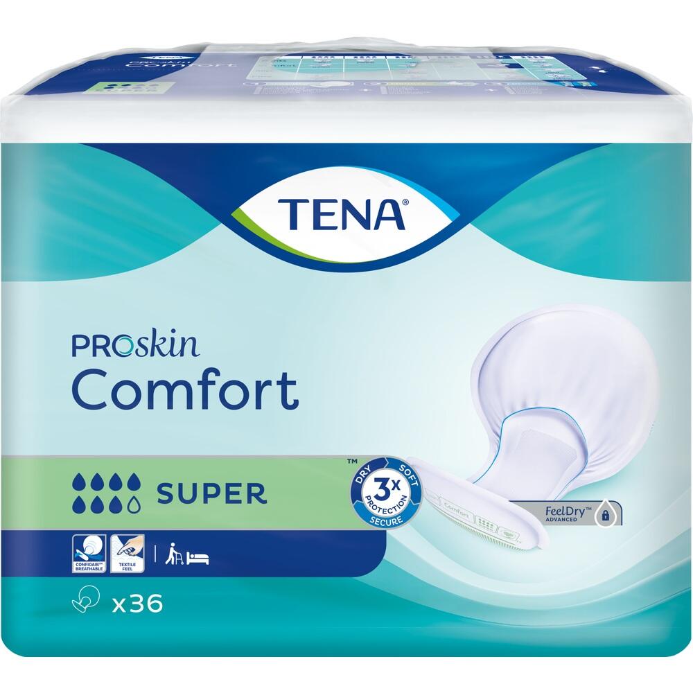 Packung TENA ProSkin Comfort Inkontinenzeinlagen, 36 St&uuml;ck, f&uuml;r Schutz und Komfort.