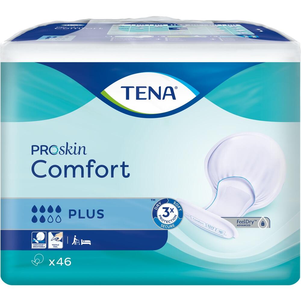 Eine Packung TENA ProSkin Comfort Plus mit Inkontinenzeinlagen.