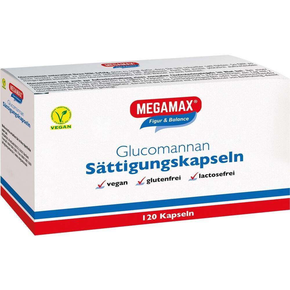 Packung von veganen Glucomannan Sättigungskapseln, 120 Stück.