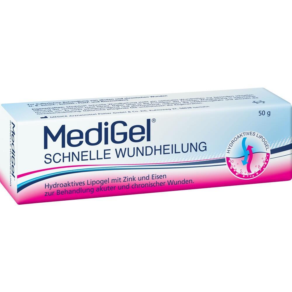 Eine Tube MediGel f&uuml;r schnelle Wundheilung liegt auf wei&szlig;em Hintergrund.