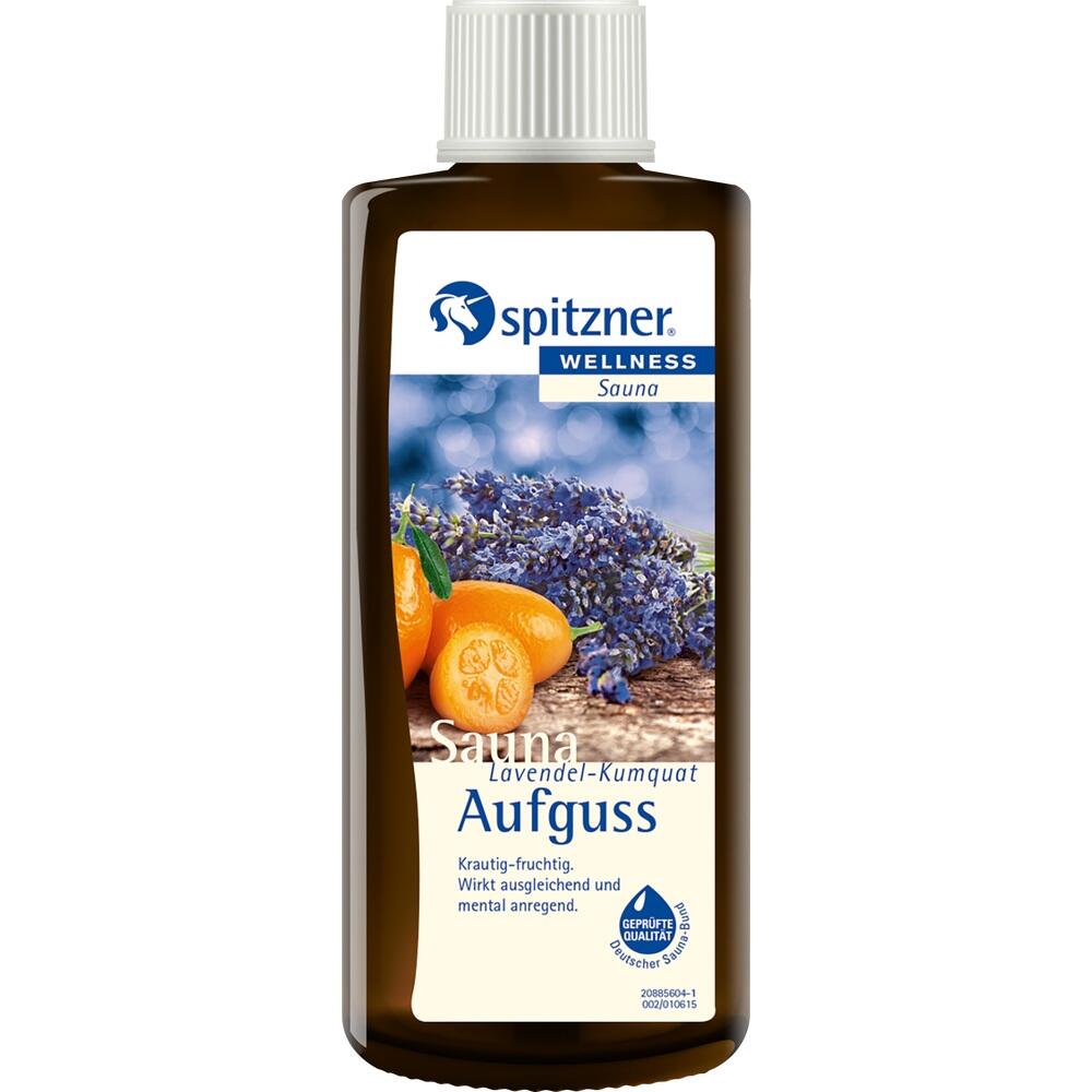 Braune Flasche mit Lavendel-Kumquat Saunaaufguss von Spitzner.