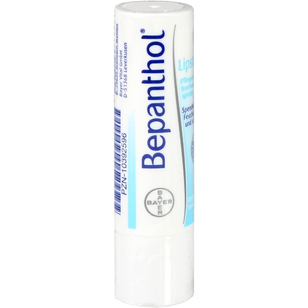 Eine wei&szlig;e Lippenpflegestift-Verpackung mit der Aufschrift "Bepanthol".