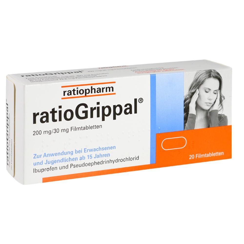 Packung von RatioGrippal-Filmtabletten gegen Erk&auml;ltungssymptome f&uuml;r Erwachsene und Jugendliche.