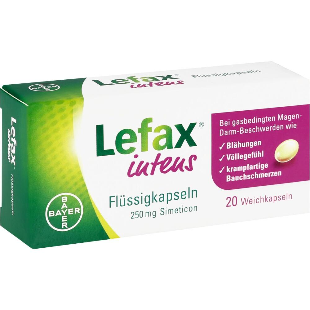Packung Lefax intens Fl&uuml;ssigkapseln gegen Magen-Darm-Beschwerden.