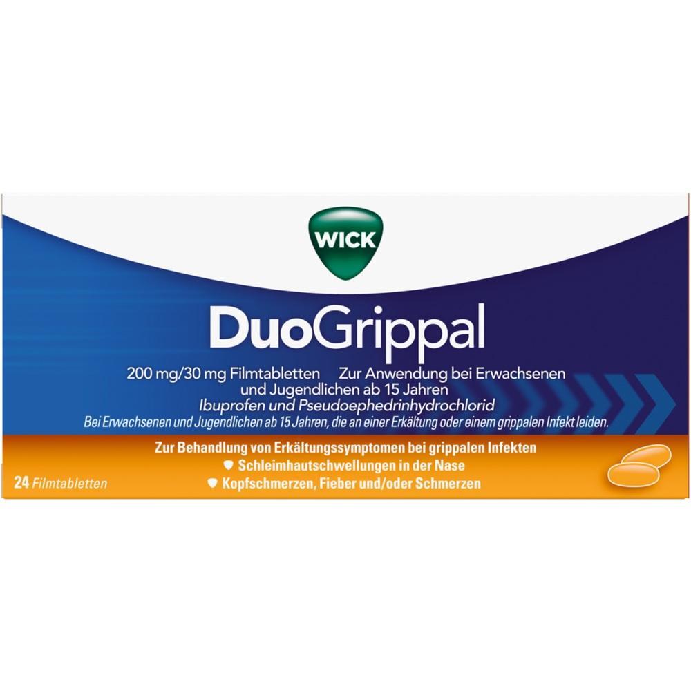 Verpackung von Wick DuoGrippal Tabletten gegen Erkältungssymptome.