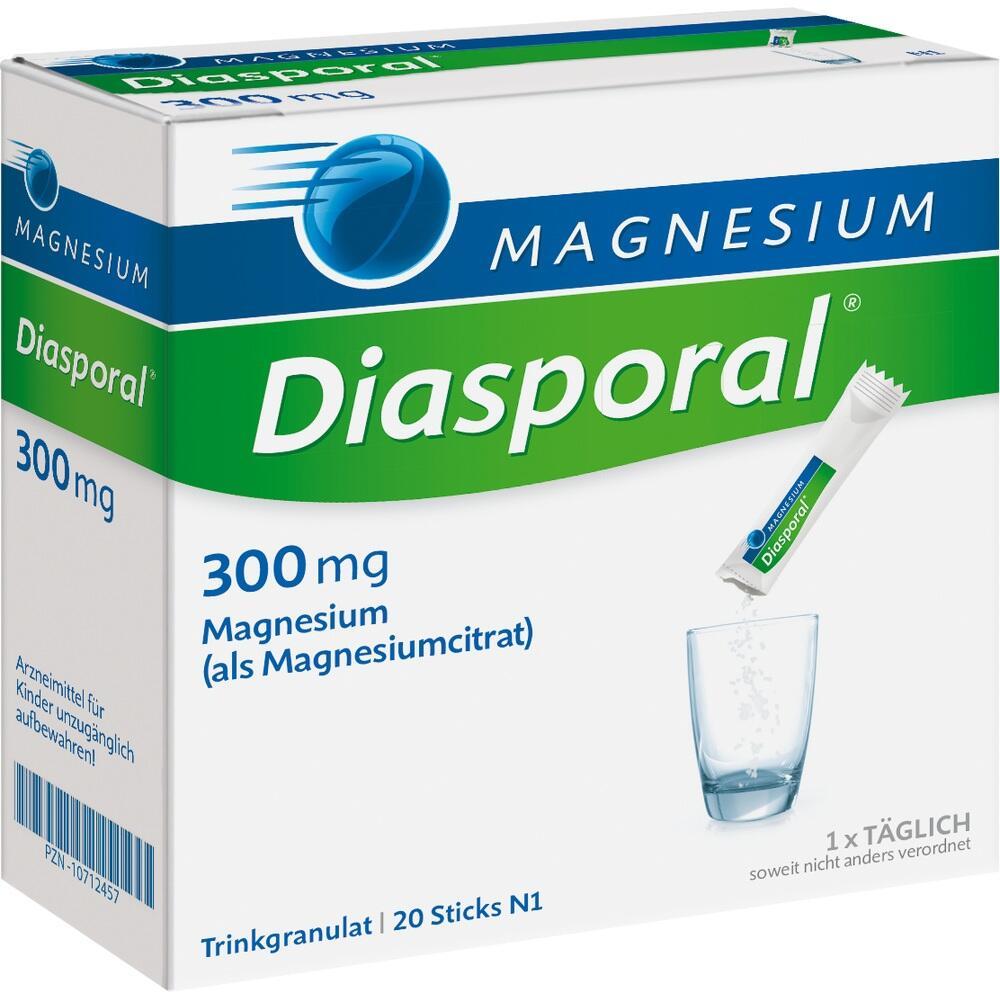 Eine Packung Diasporal Magnesium, 300 mg, mit Trinkgranulat-Sticks.