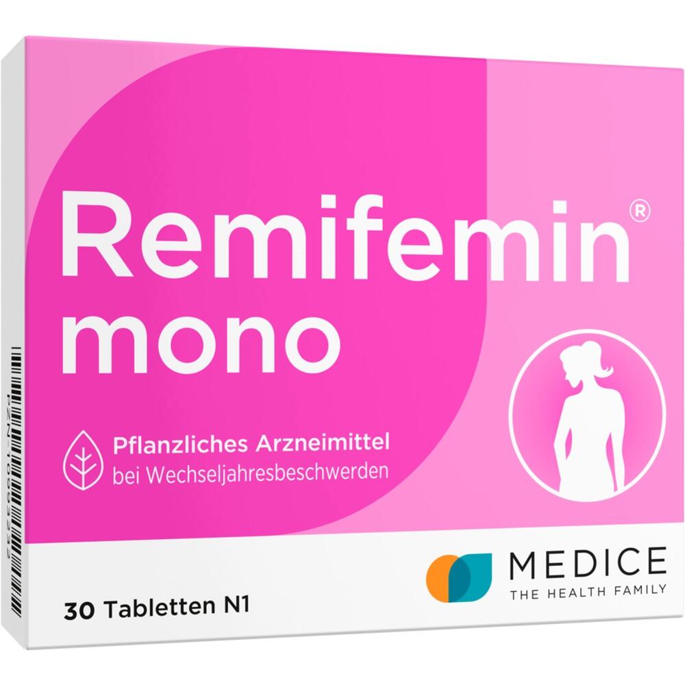 Packung mit Remifemin mono Tabletten f&uuml;r Wechseljahresbeschwerden.