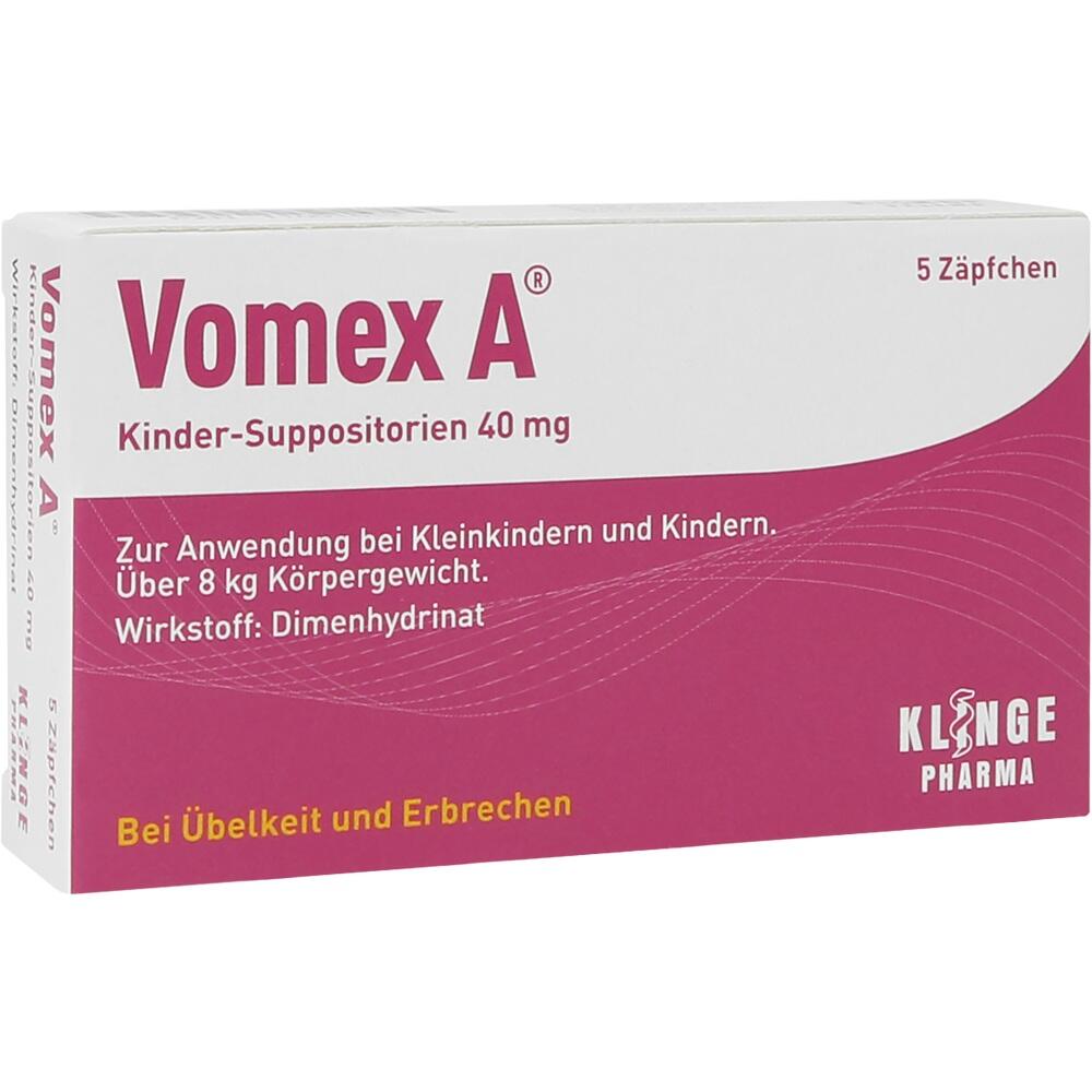 Verpackung von Vomex A Kinder-Zäpfchen gegen Übelkeit und Erbrechen.