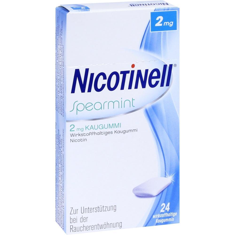 Packung eines Nikotin-Kaugummis zur Raucherentw&ouml;hnung, Marke Nicotinell, Geschmack Spearmint.