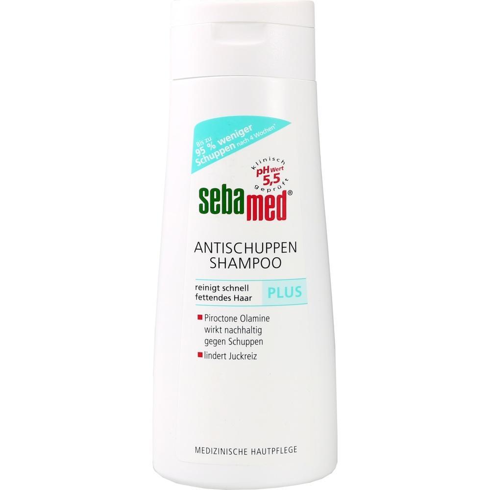 Wei&szlig;e Shampooflasche von Sebamed gegen Schuppen.