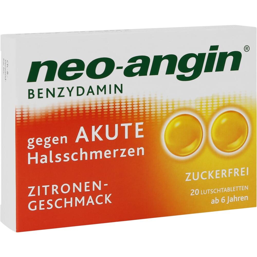 Wei&szlig;e Packung Lutschtabletten gegen Halsschmerzen mit Zitronengeschmack.