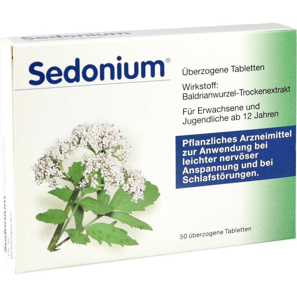 Eine Schachtel Sedonium-Tabletten mit Baldrian f&uuml;r Stress und Schlafprobleme.