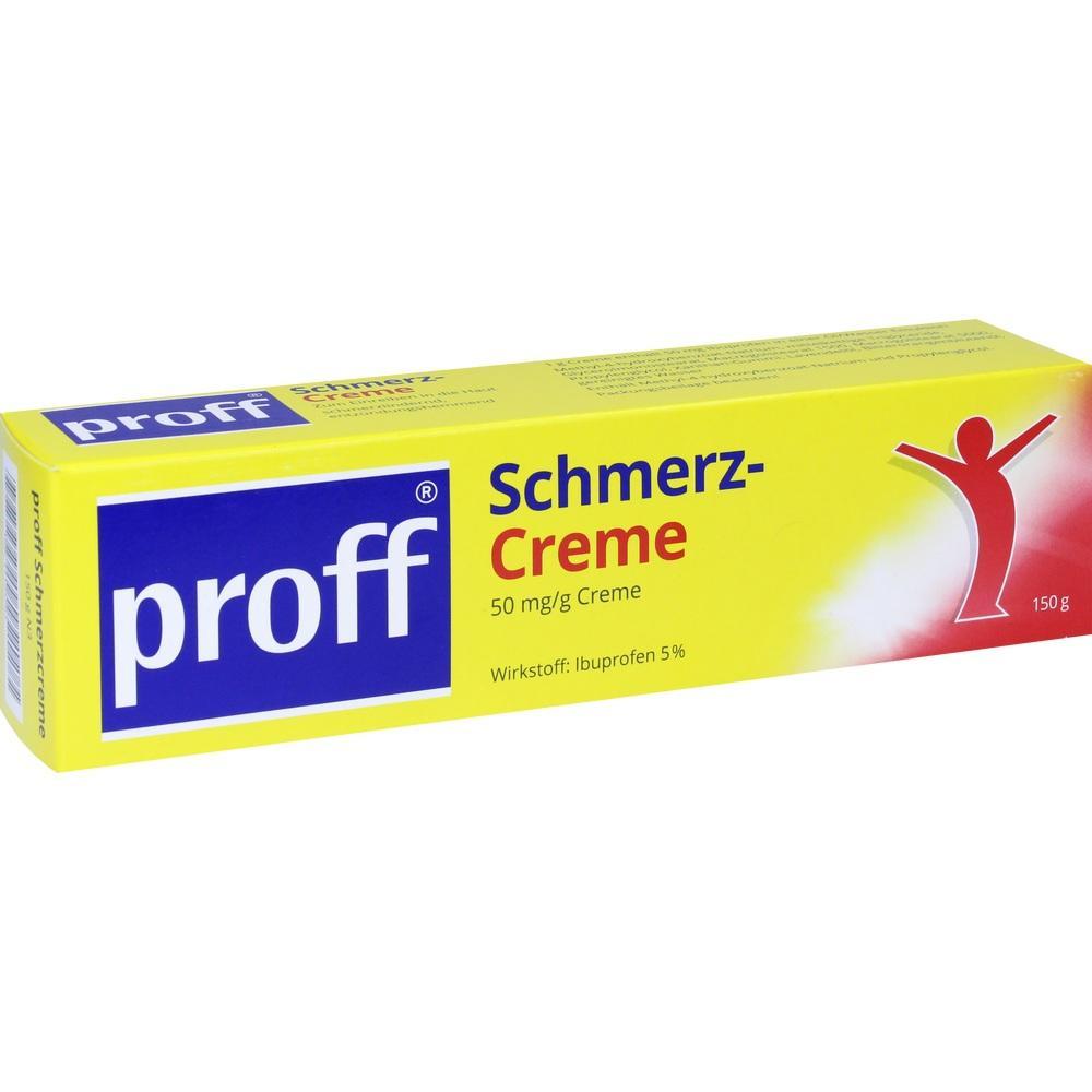 Gelbe Packung einer Schmerzcreme mit dem Wirkstoff Ibuprofen.