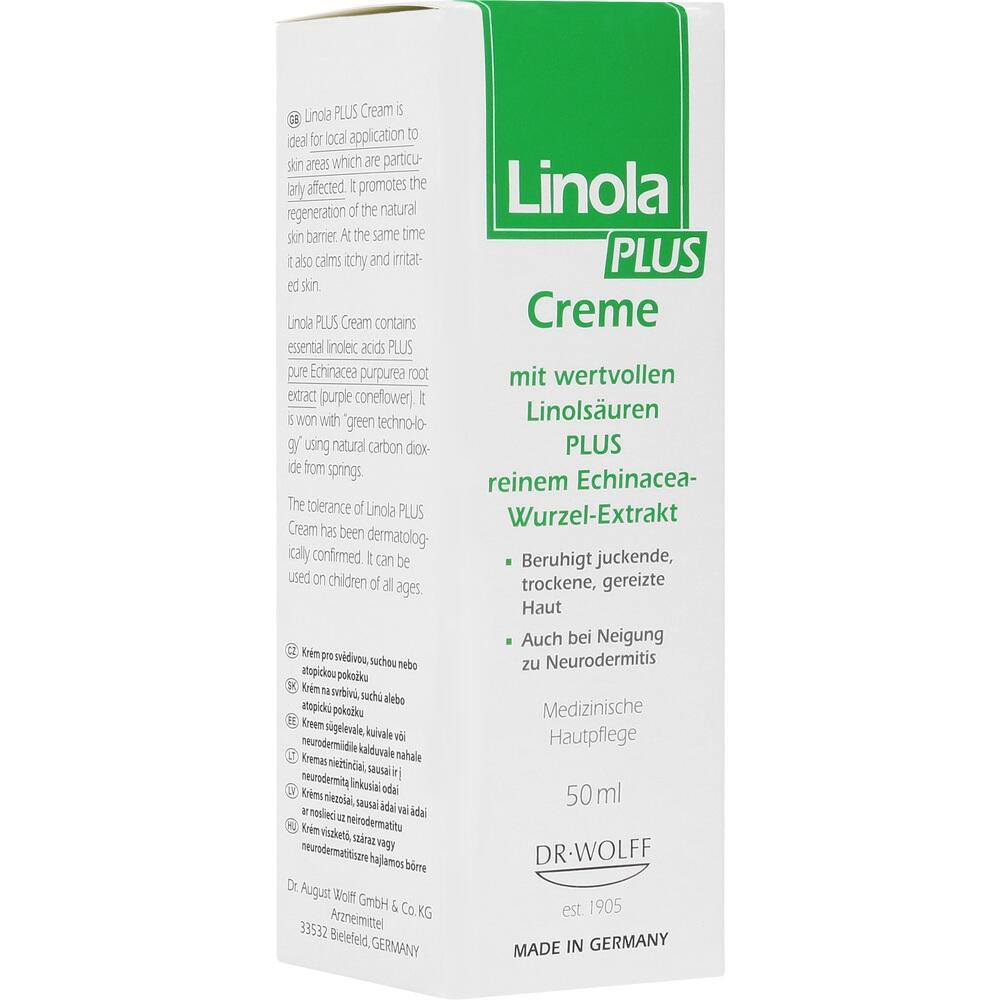 Wei&szlig;e Box von Linola PLUS Creme f&uuml;r juckende, trockene Haut und Neurodermitis.