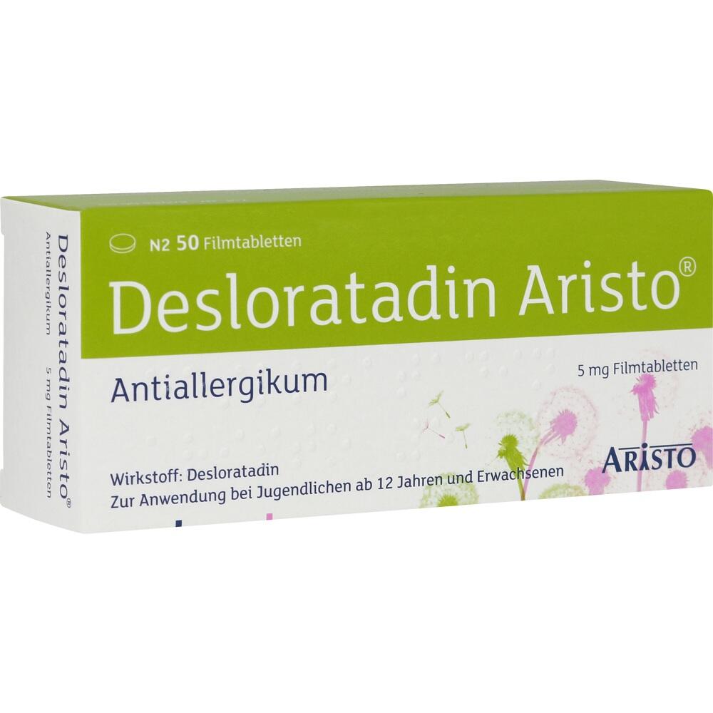 Verpackung von Desloratadin Aristo Antiallergikum mit 50 Filmtabletten.
