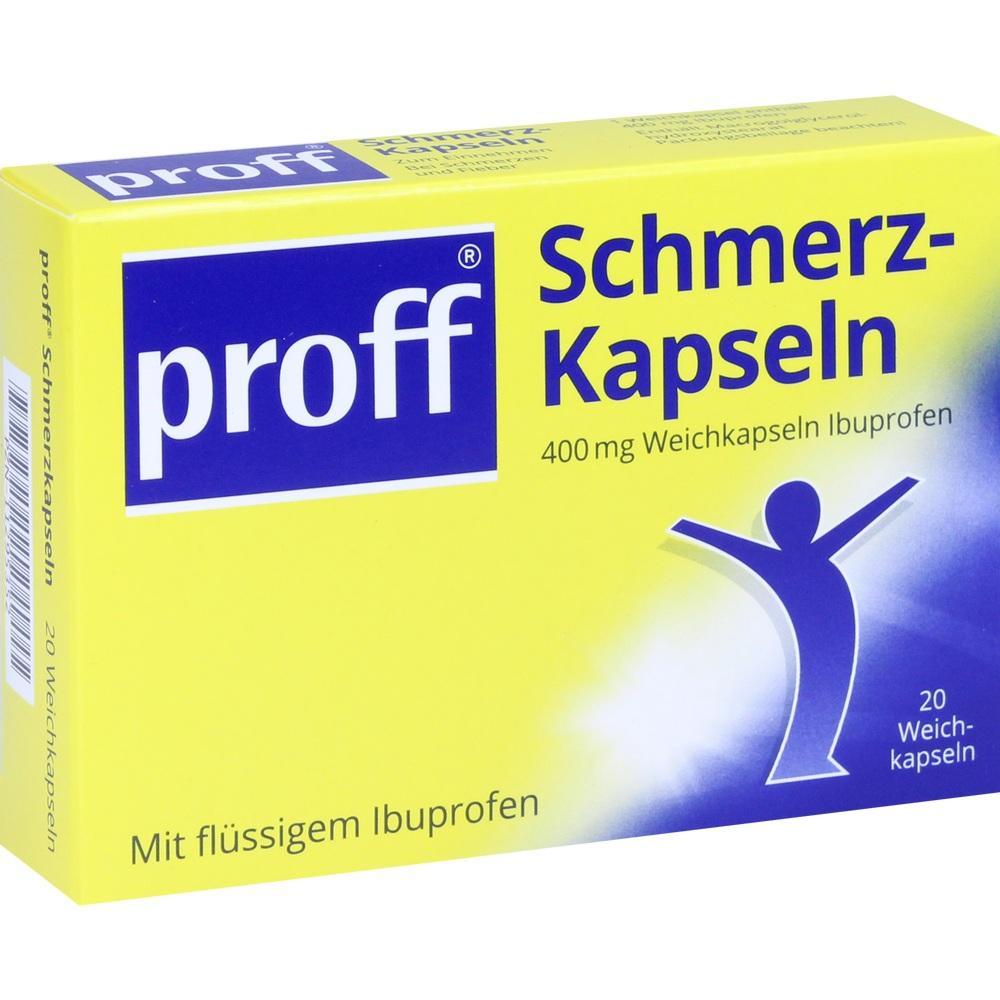 Gelbe Verpackung von Schmerztabletten mit 400 mg Ibuprofen.