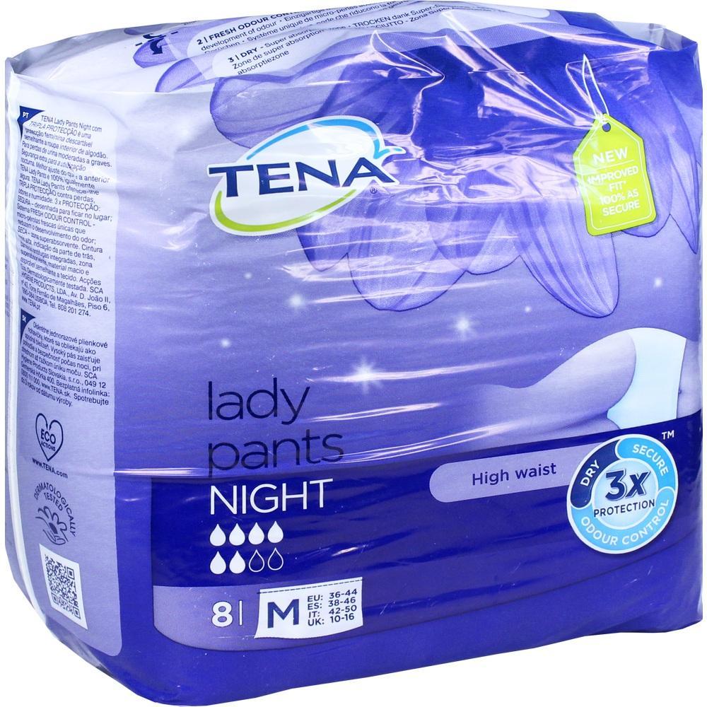 Eine Packung Tena Lady Pants Night f&uuml;r Frauen in mittlerer Gr&ouml;&szlig;e.