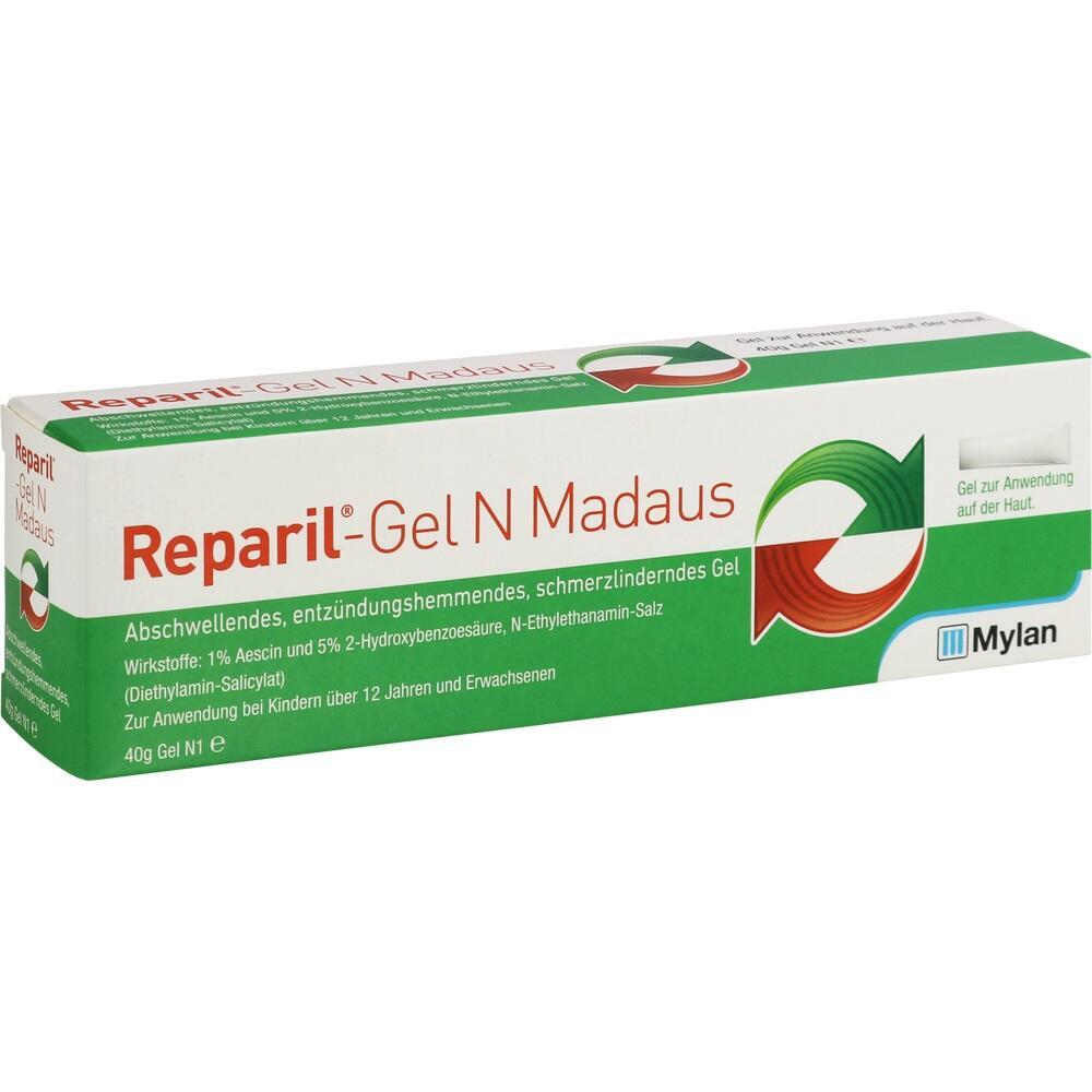 Verpackung von Reparil-Gel N Madaus zur Linderung von Schmerzen und Schwellungen.