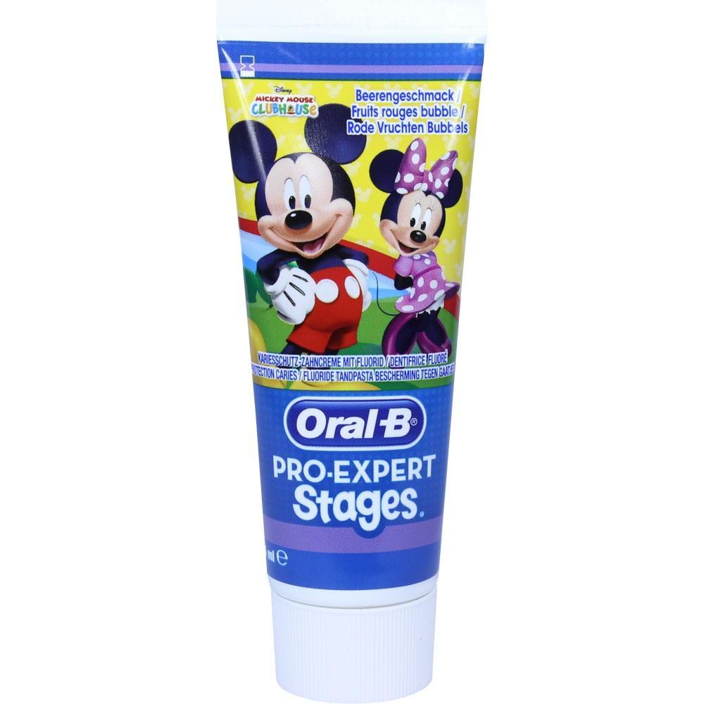 Eine Zahnpastatube mit Figuren einer Maus und einer Mausdame auf dem Etikett.