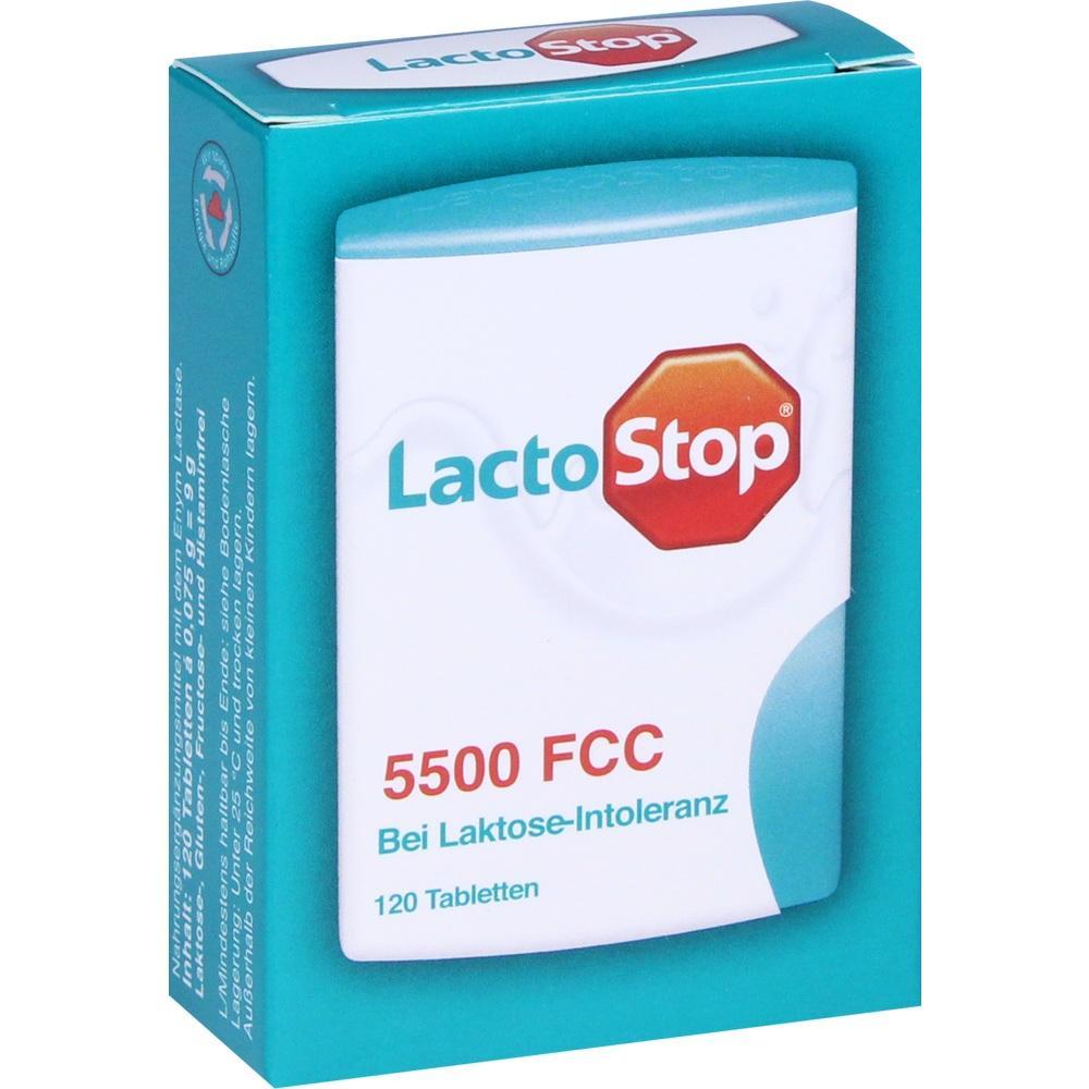 Verpackung mit LactoStop Tabletten für Menschen mit Laktose-Intoleranz.