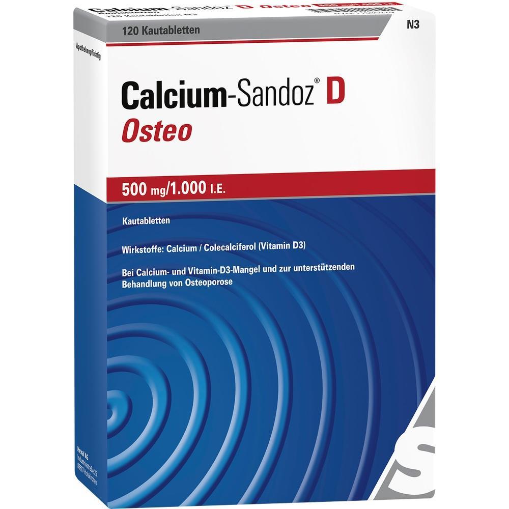 Verpackung von Calcium-Sandoz D Osteo Tabletten zur Unterst&uuml;tzung bei Osteoporose.