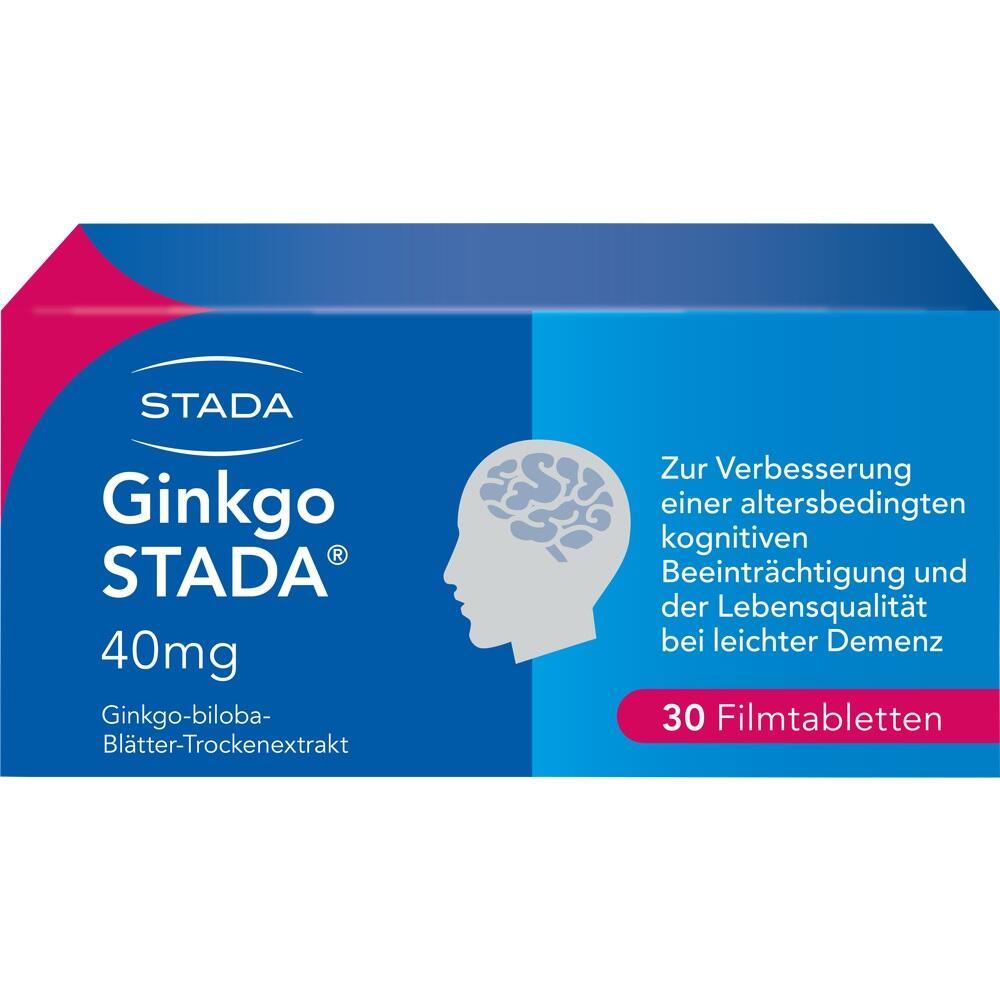 Packung Ginkgo STADA Tabletten zur Unterst&uuml;tzung bei leichter Demenz.