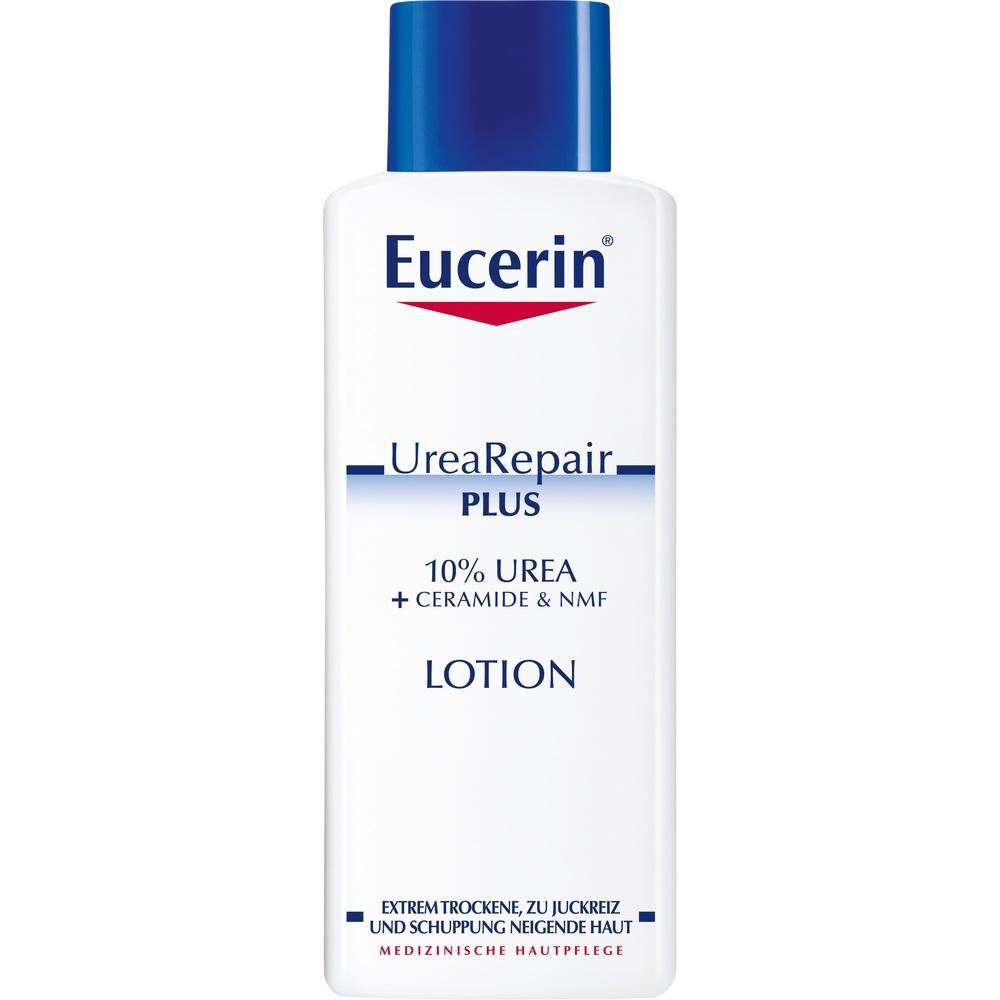 Wei&szlig;e Flasche mit blauer Schrift: Eucerin UreaRepair Plus Lotion.
