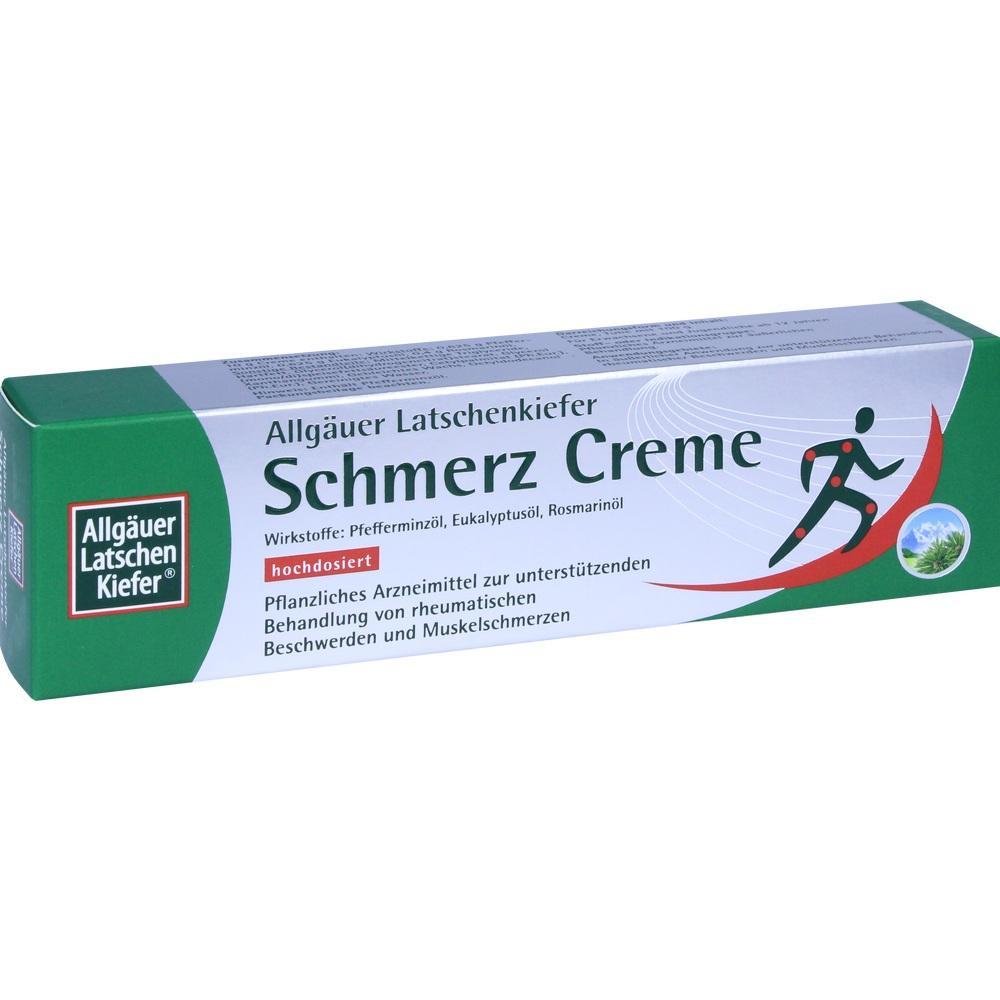 Gr&uuml;ne und wei&szlig;e Verpackung einer Schmerzcreme mit laufender Figur darauf.
